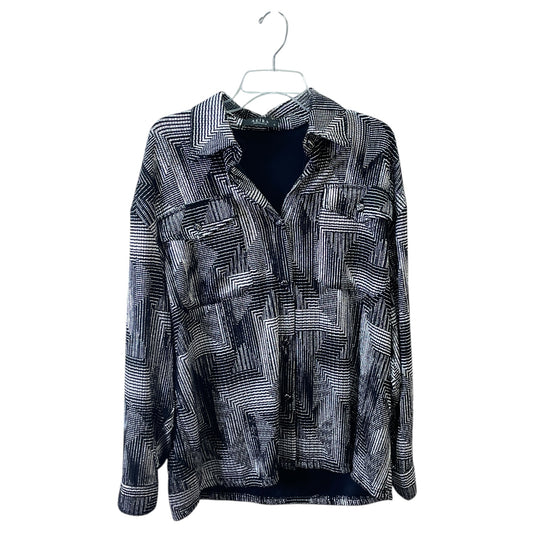Jacket Shirt By Akira In Black & Silver, Size:M