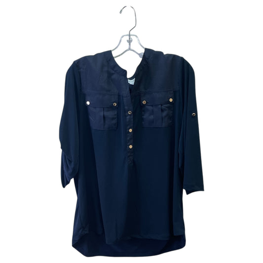 Top 3/4 Sleeve By Carmen By Carmen Marc Valvo In Navy, Size:Xl