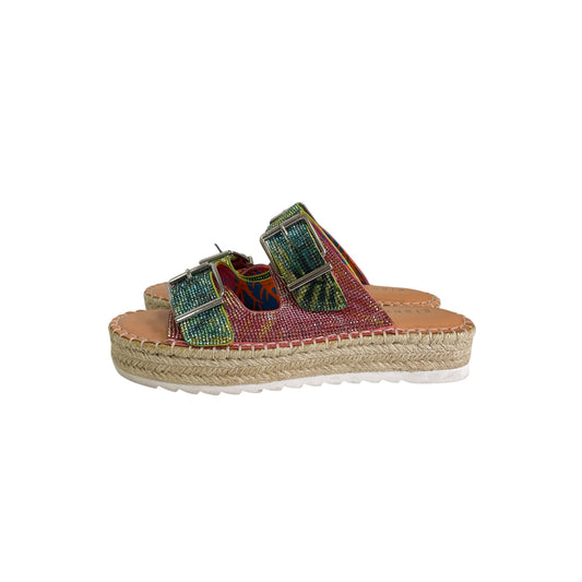 Sandals Heels Platform By Gianni Bini In Green & Pink, Size:9.5