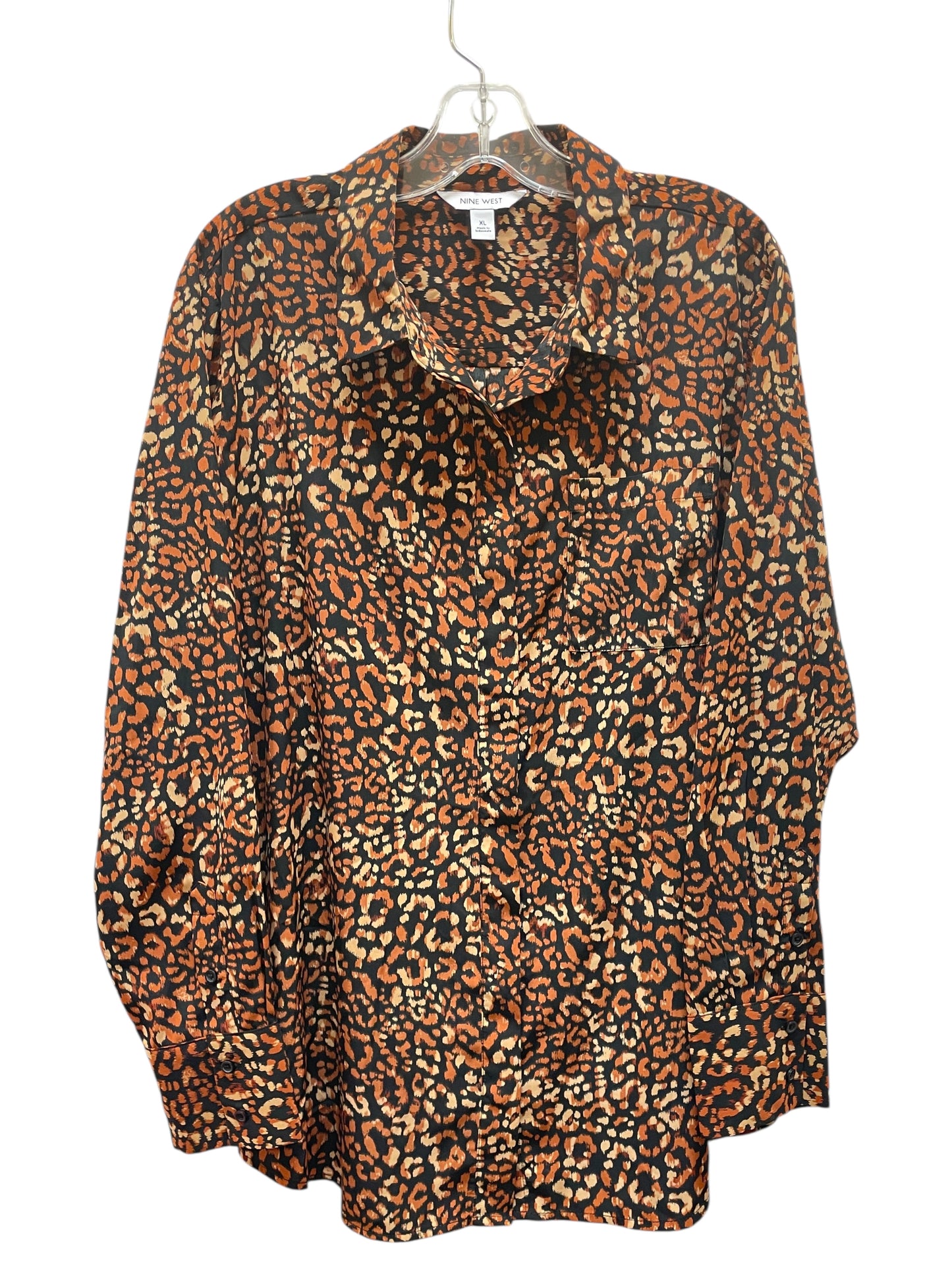 Blouse Ls By Nine West In Animal Print, Size:Xl
