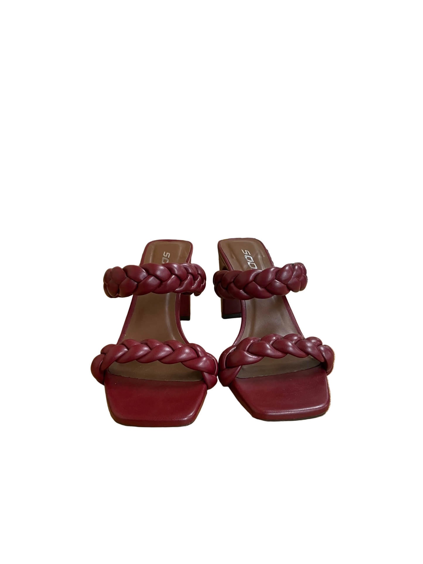 Sandals Heels Block By Soda In Maroon, Size:7
