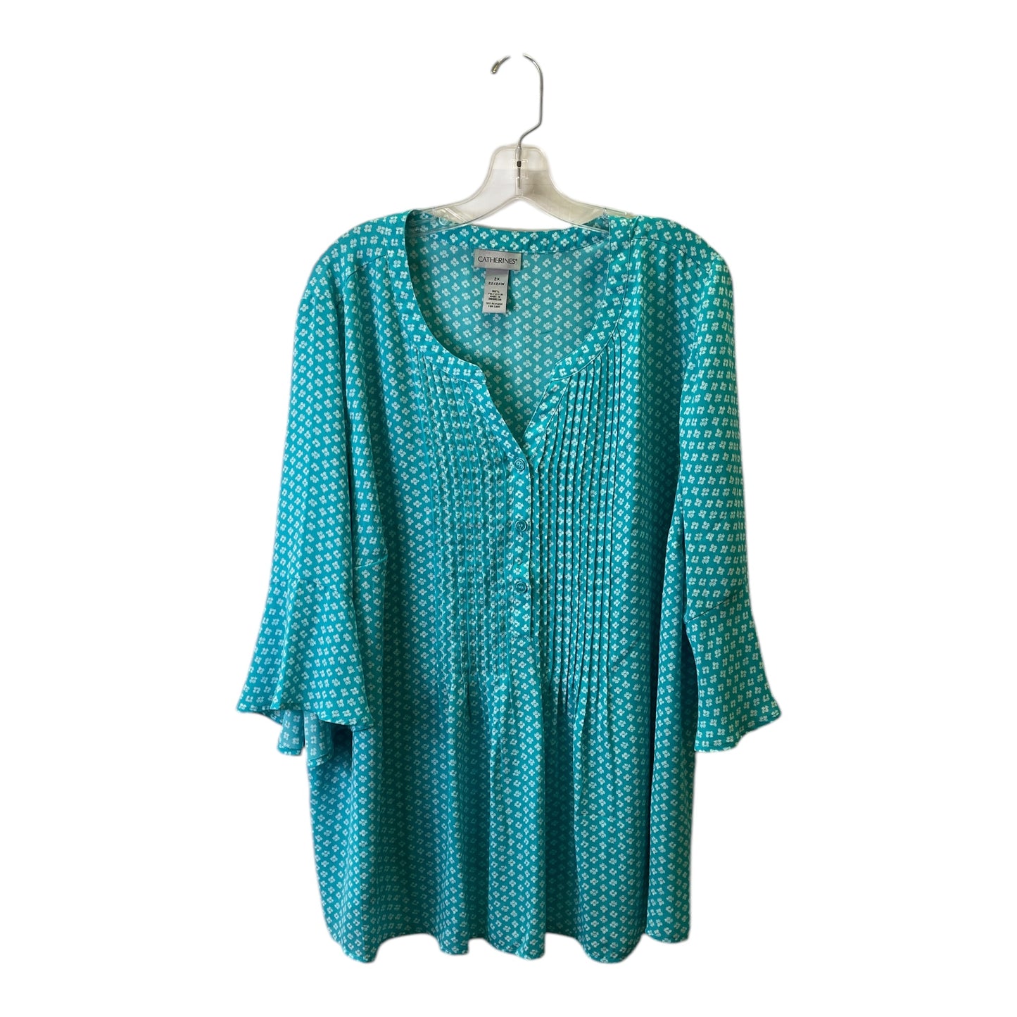 Top 3/4 Sleeve By Catherines In Aqua, Size:2X