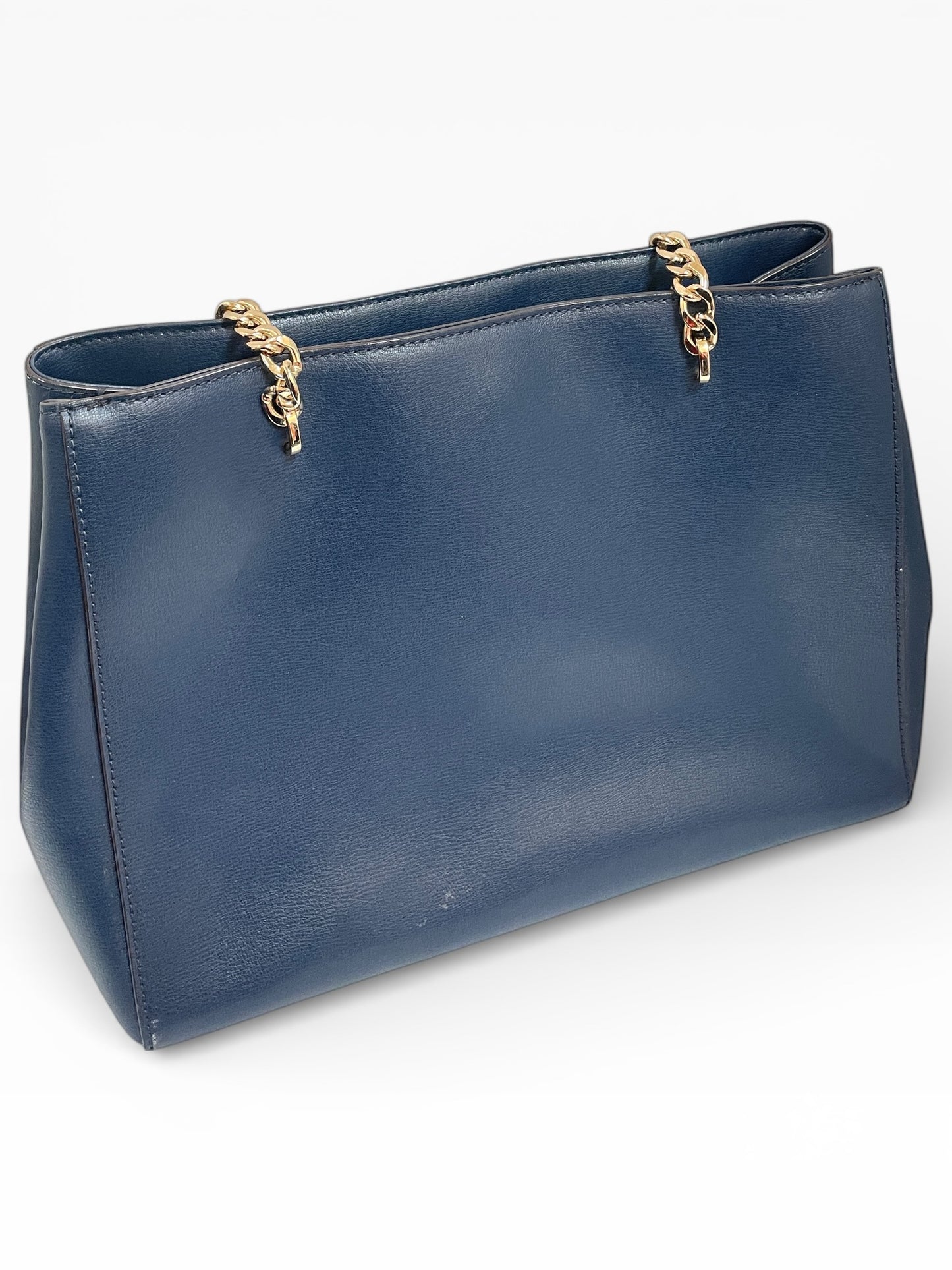 Handbag Designer By Michael Kors In Blue & Gold, Size:Large