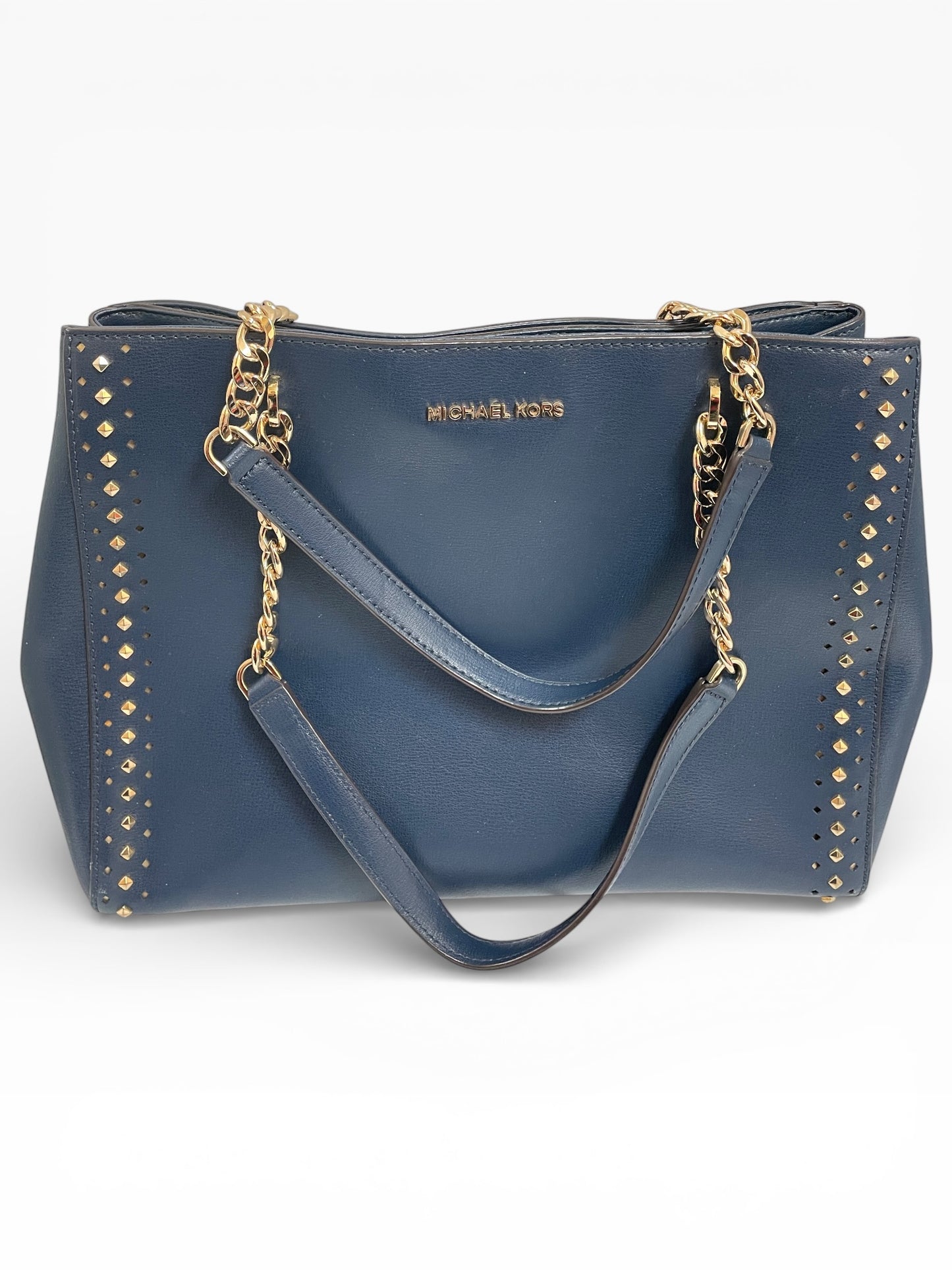 Handbag Designer By Michael Kors In Blue & Gold, Size:Large