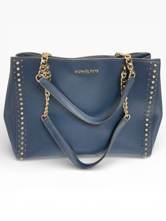 Handbag Designer By Michael Kors In Blue & Gold, Size:Large
