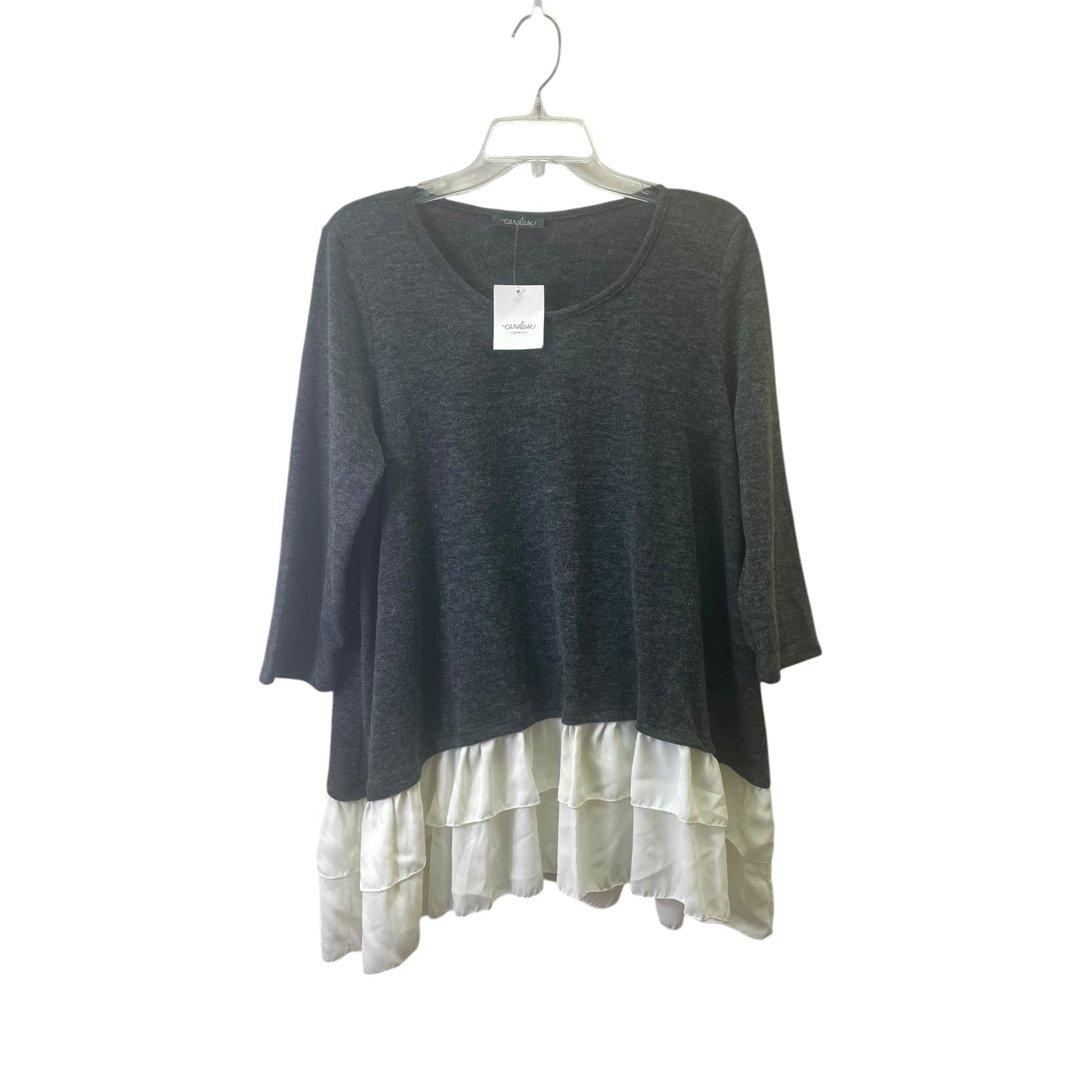 Top 3/4 Sleeve By Caralase In Grey & White, Size:Xl