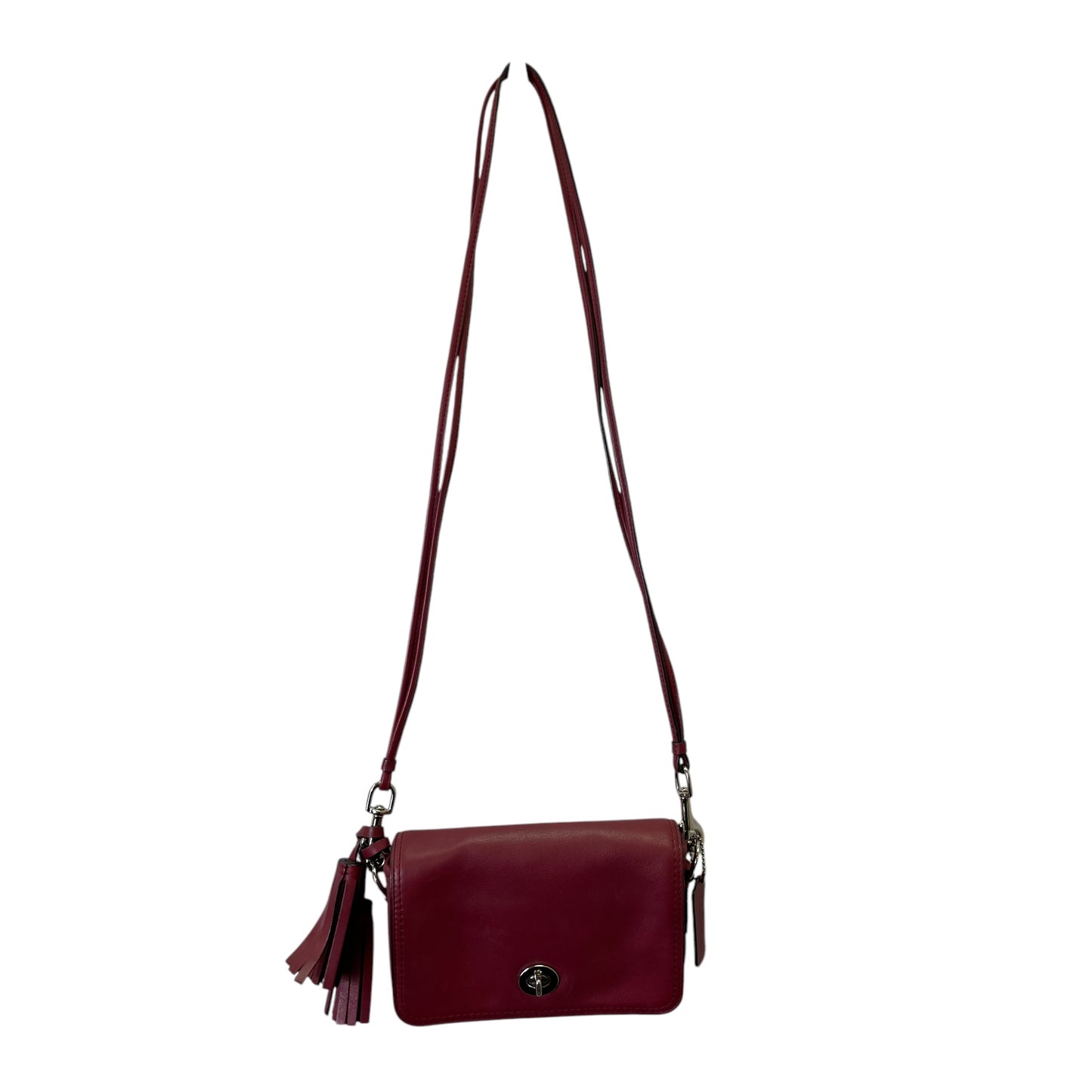 Crossbody Designer By Coach In Maroon, Size:Small