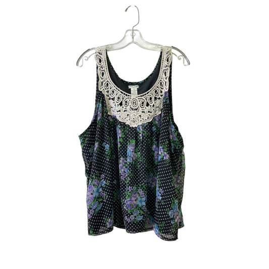 Top Sleeveless By Ultra Pink In Black & Green, Size:3X