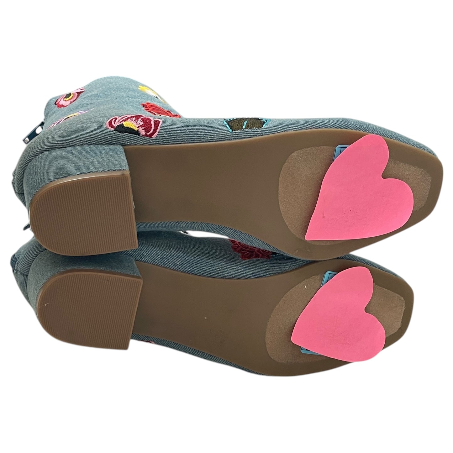 Boots Ankle Heels By Betsey Johnson In Blue Denim, Size:9