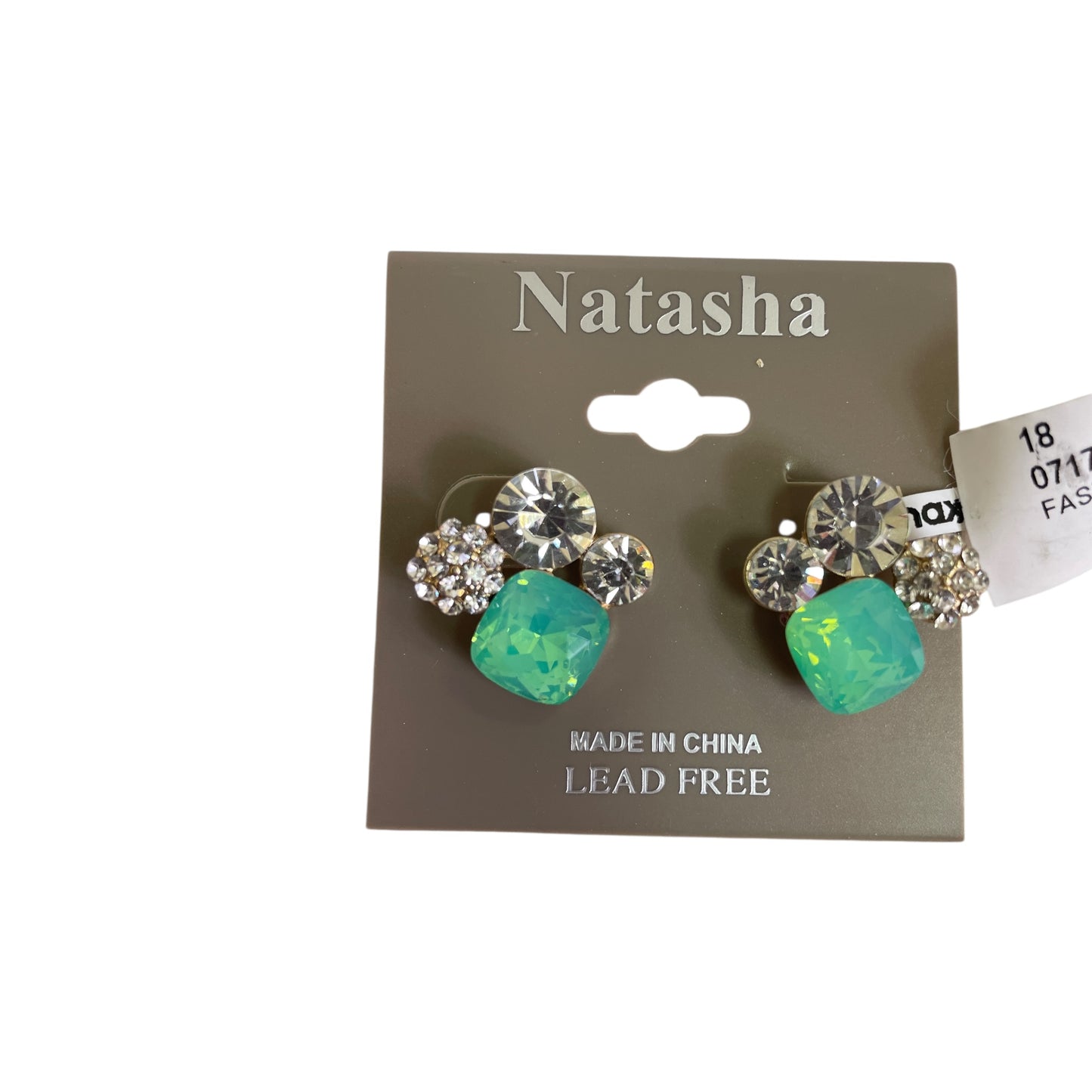 Earrings Stud By Natasha In Green & White