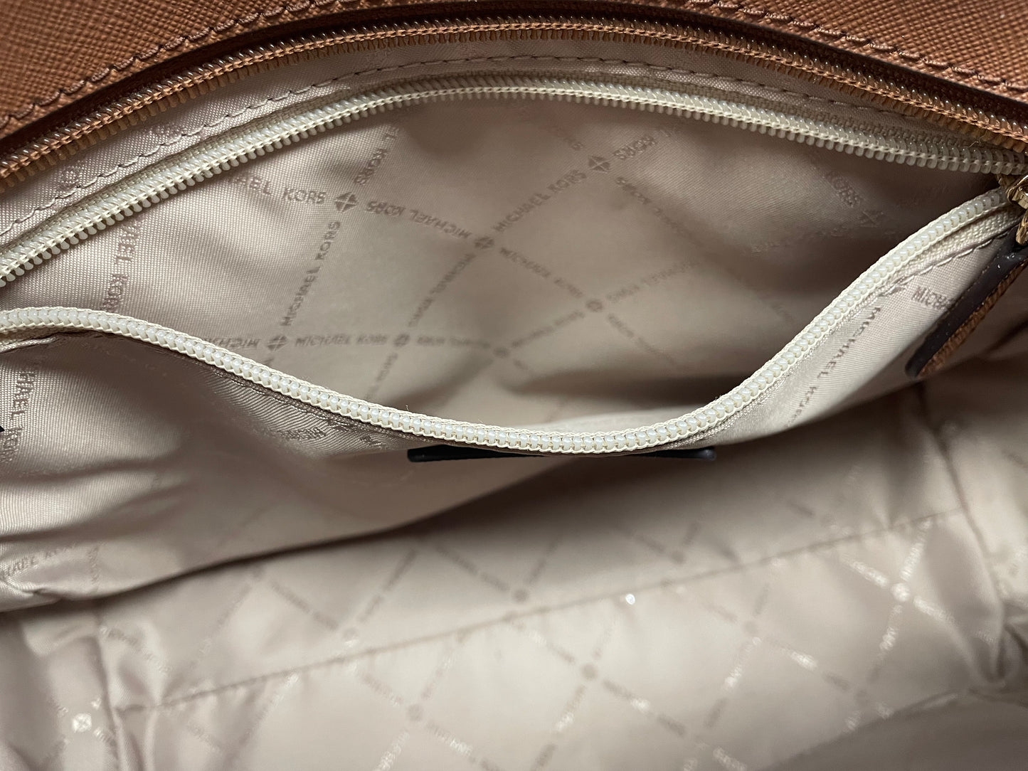Handbag Designer By Michael Kors In Brown & Cream, Size:Medium