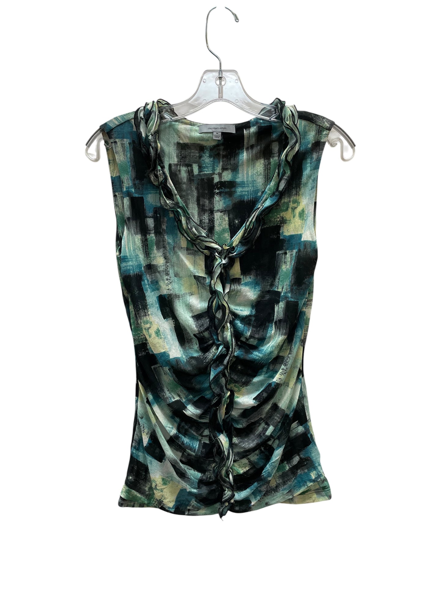 Blouse Sleeveless By Classiques Entier In Blue & Yellow, Size:M
