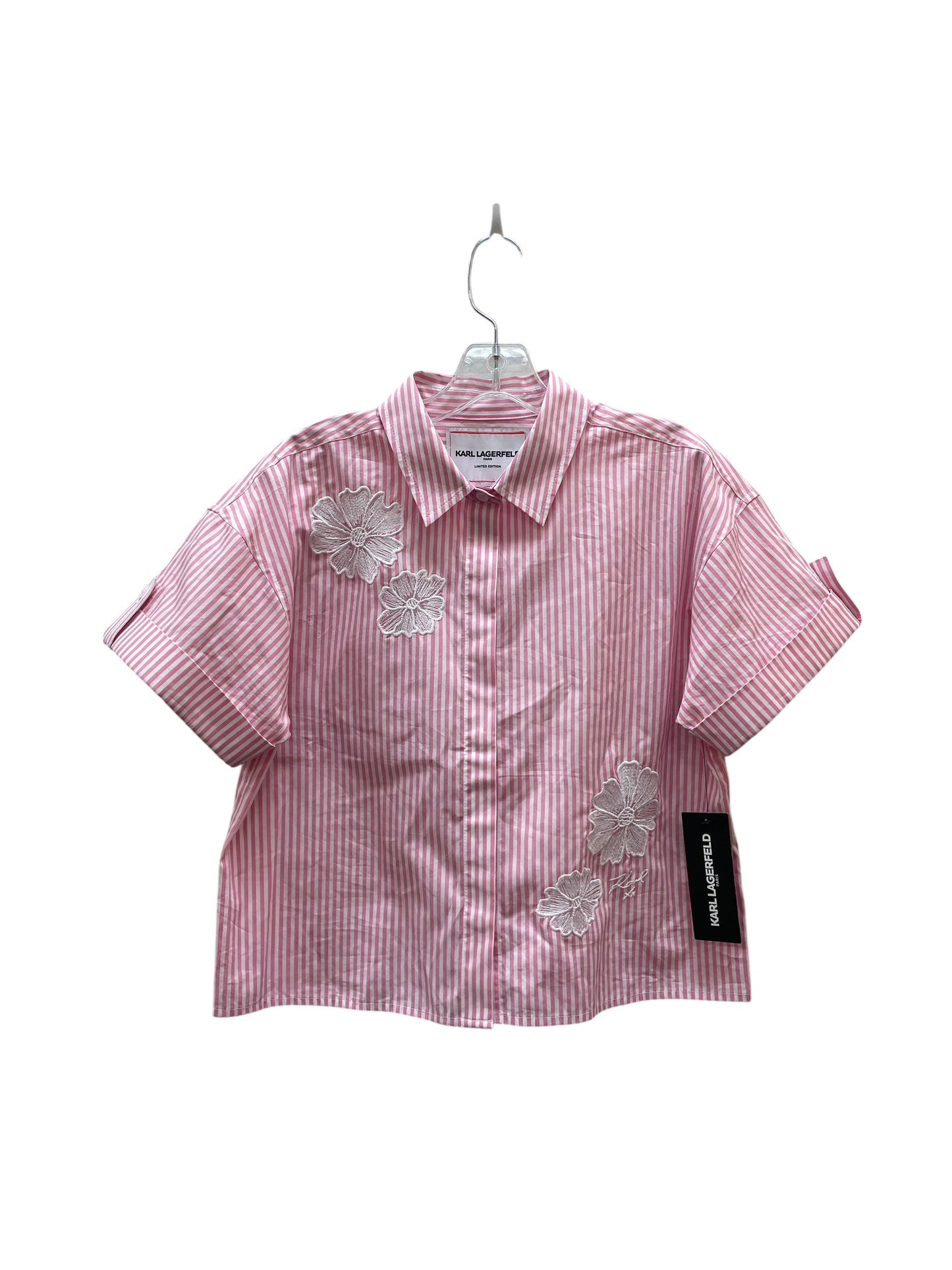 Top Ss Designer By Karl Lagerfeld In Pink & White, Size:S
