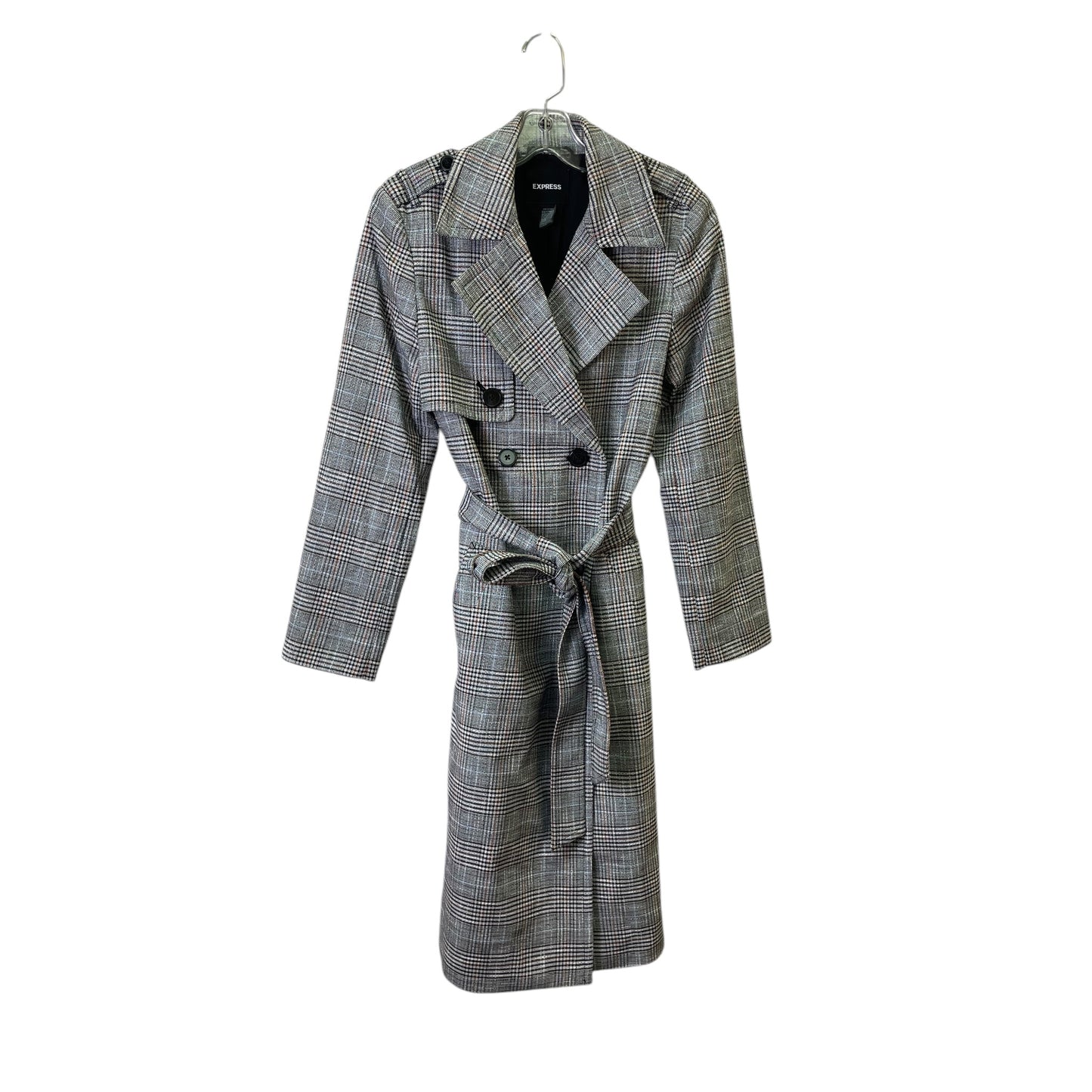 Coat Trench Coat By Express In Plaid Pattern, Size:S