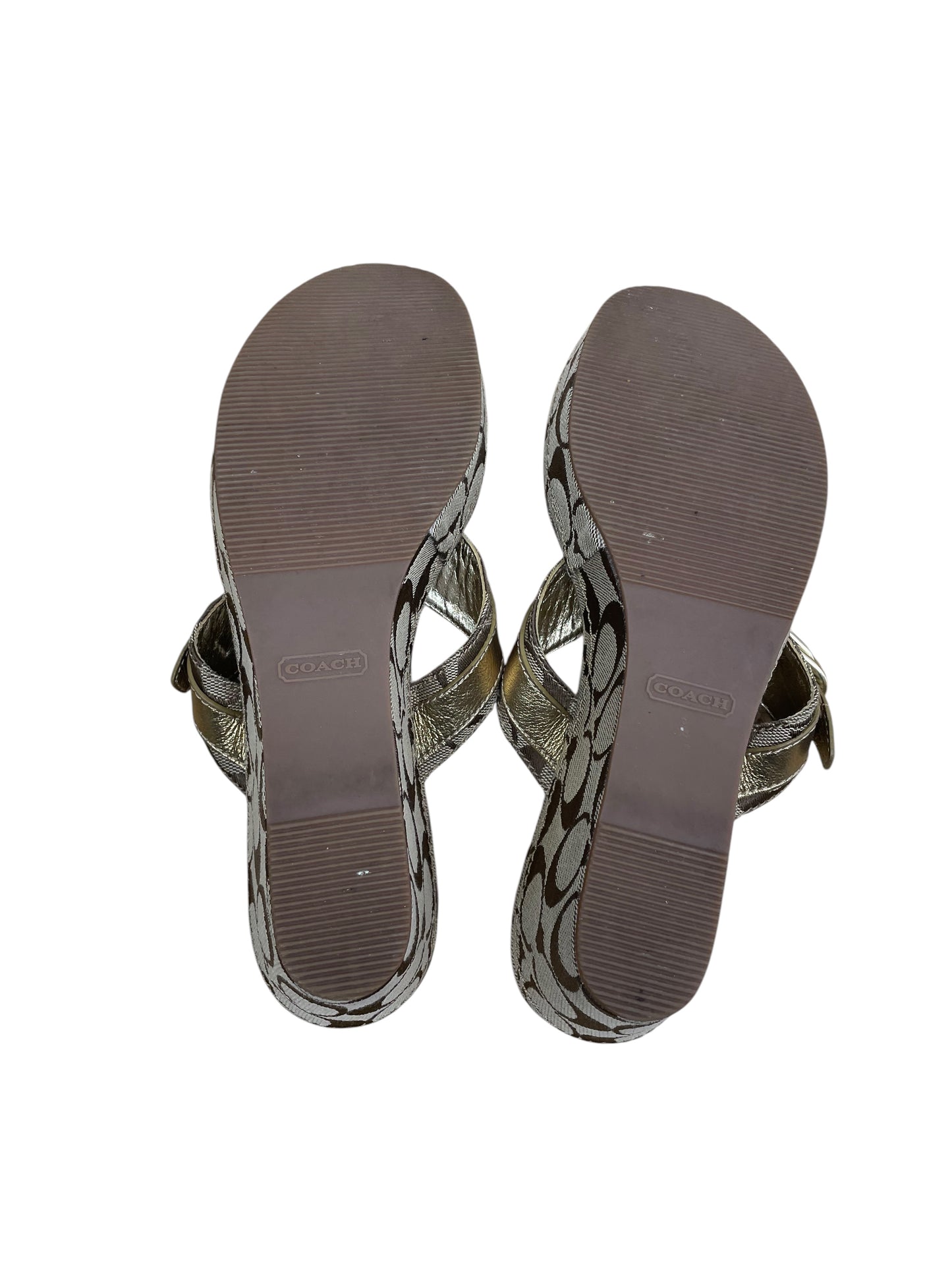 Sandals Designer By Coach In Gold, Size:8.5