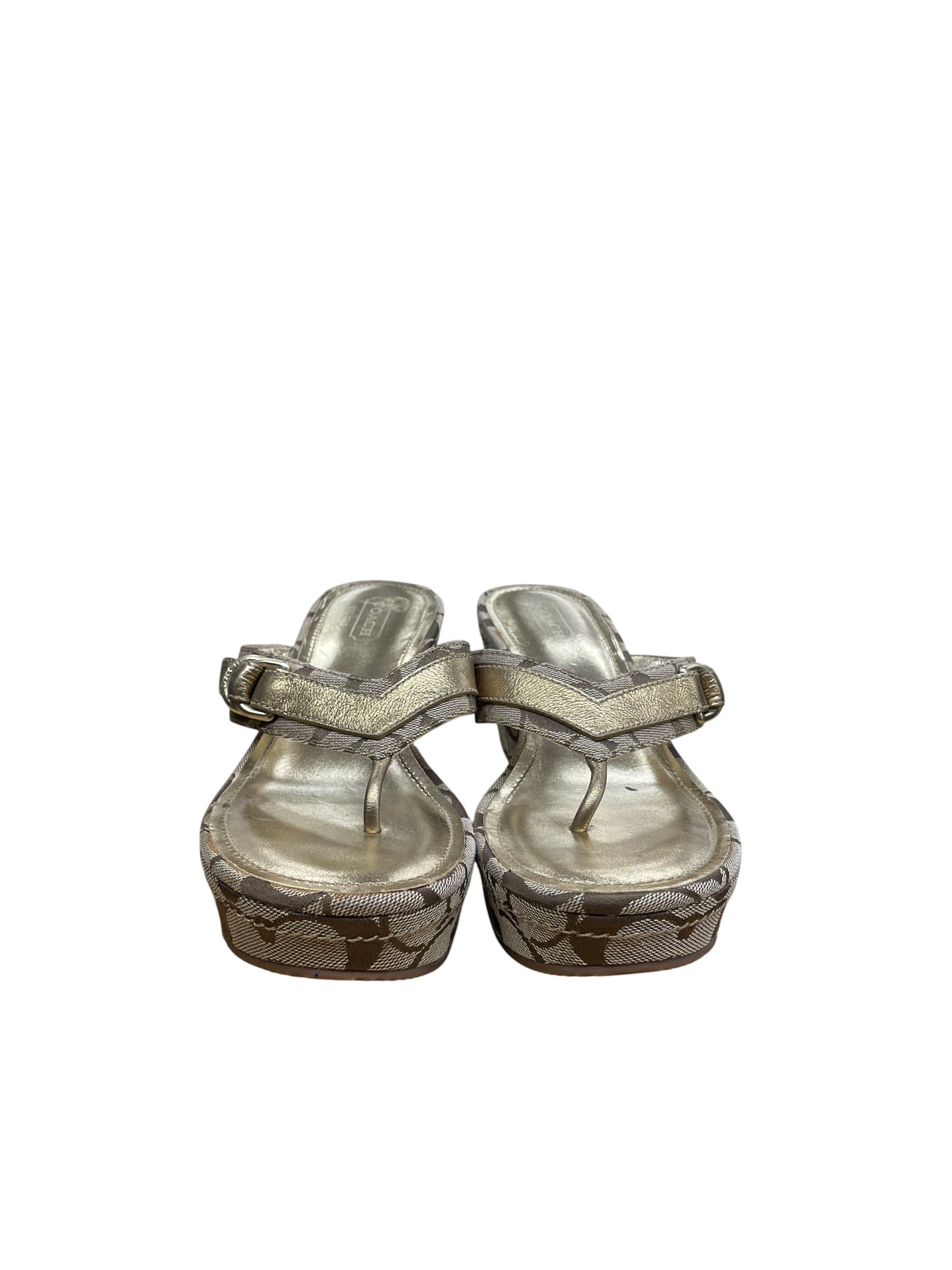 Sandals Designer By Coach In Gold, Size:8.5