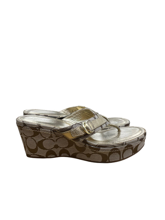 Sandals Designer By Coach In Gold, Size:8.5