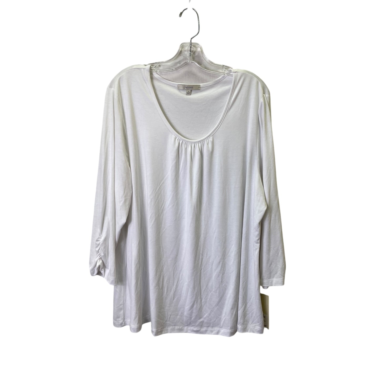 Top 3/4 Sleeve Basic By Sejour In White, Size:2X