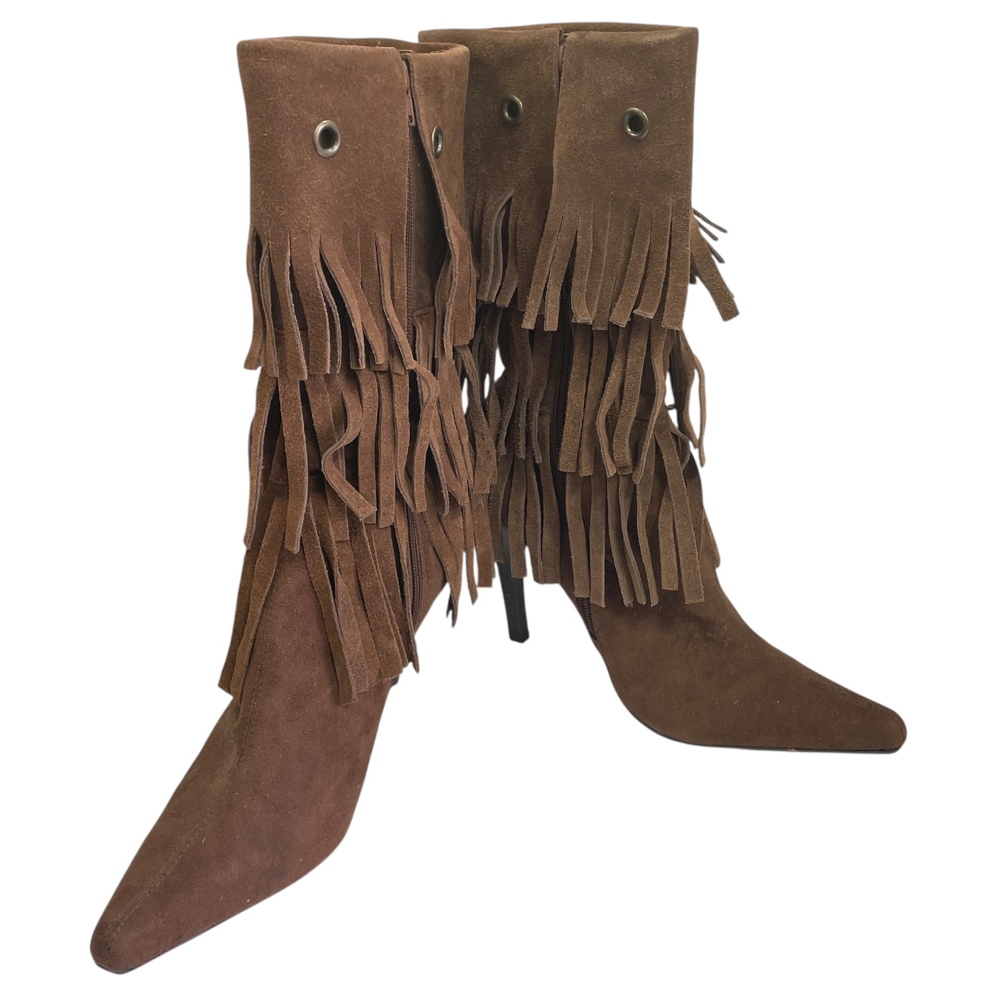 Boots Mid-Calf Heels By Cme In Brown, Size:8.5