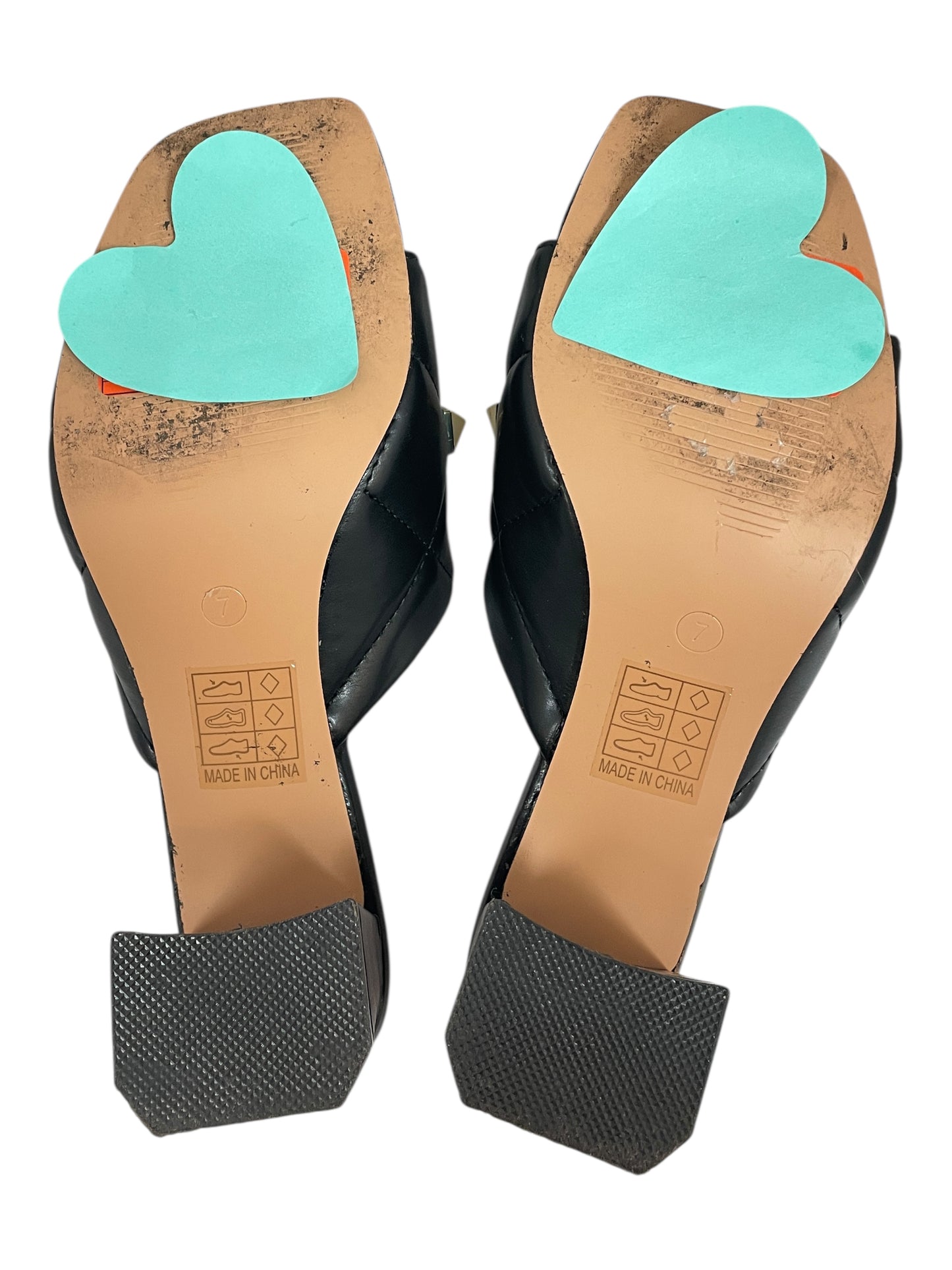 Sandals Heels Block By Go Shoes In Black & Gold, Size:7