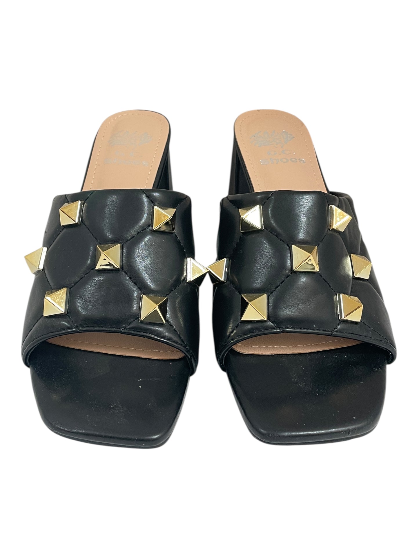 Sandals Heels Block By Go Shoes In Black & Gold, Size:7