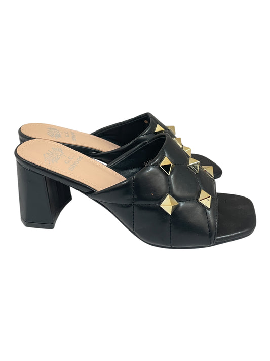Sandals Heels Block By Go Shoes In Black & Gold, Size:7