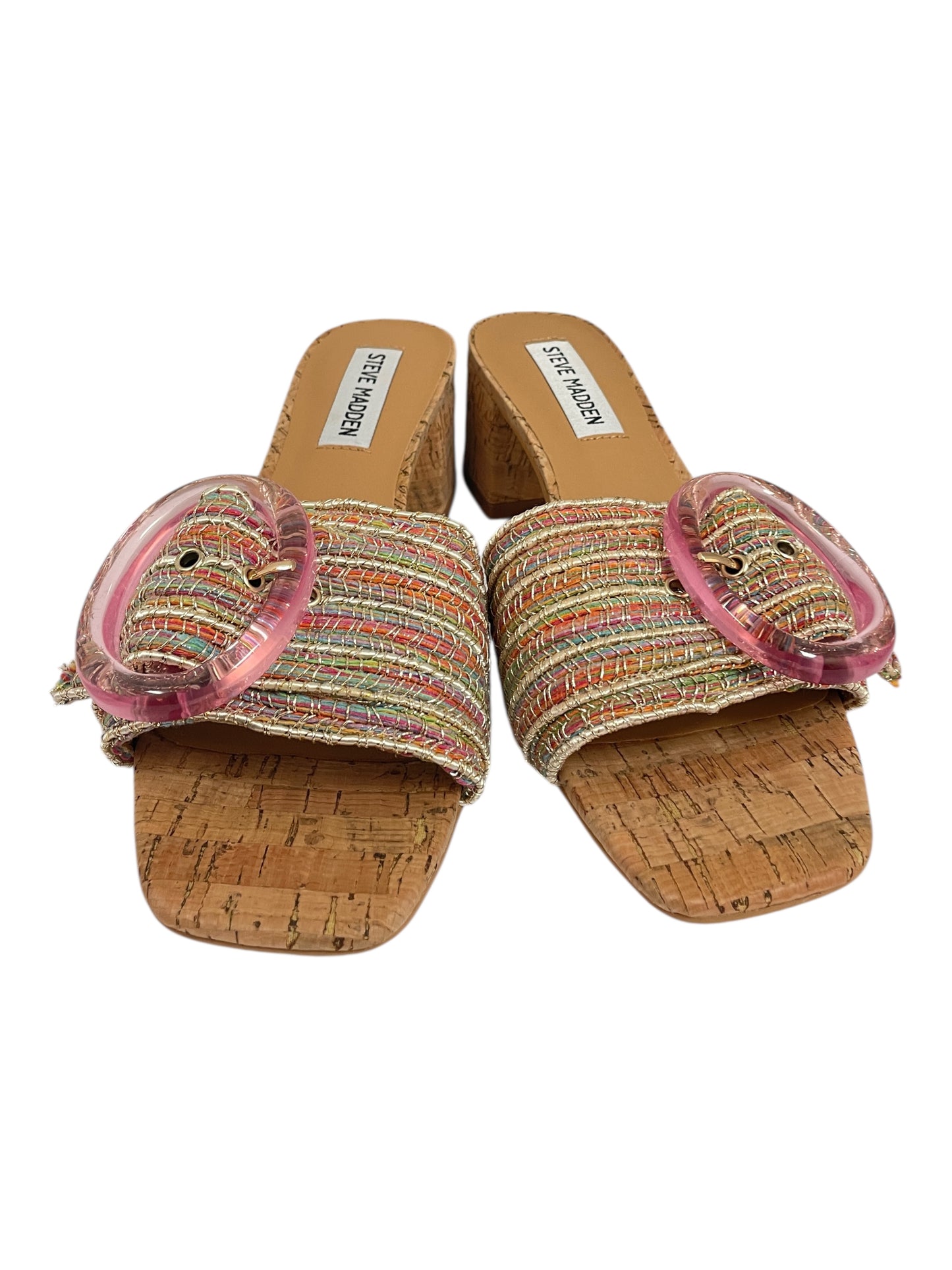 Sandals Heels Block By Steve Madden In Gold & Pink, Size:7
