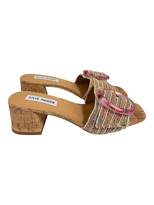 Sandals Heels Block By Steve Madden In Gold & Pink, Size:7