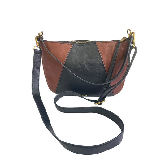Handbag Leather By Fossil In Black & Brown, Size:Medium