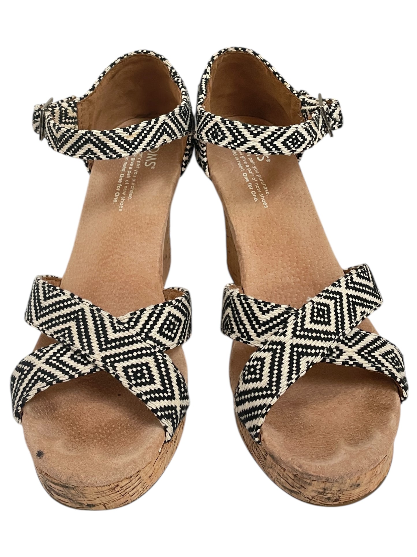 Sandals Heels Wedge By Toms In Black & White, Size:8.5