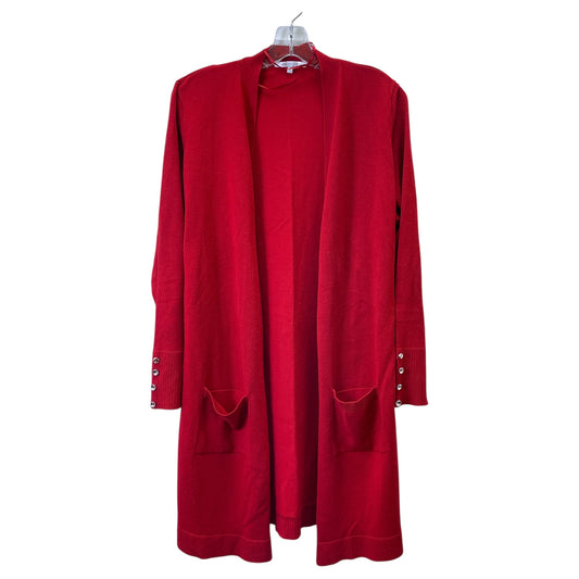 Sweater Cardigan By LINDA MATTHEWS In Red, Size:2X