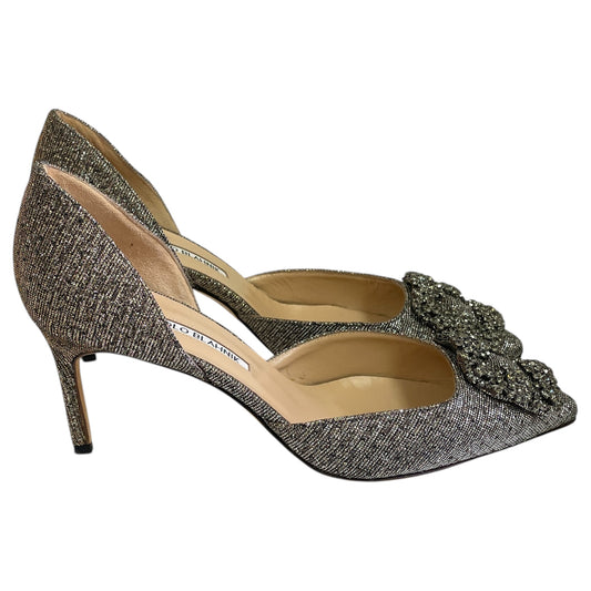 Shoes Luxury Designer By Manolo Blahnik In Gold, Size:7.5
