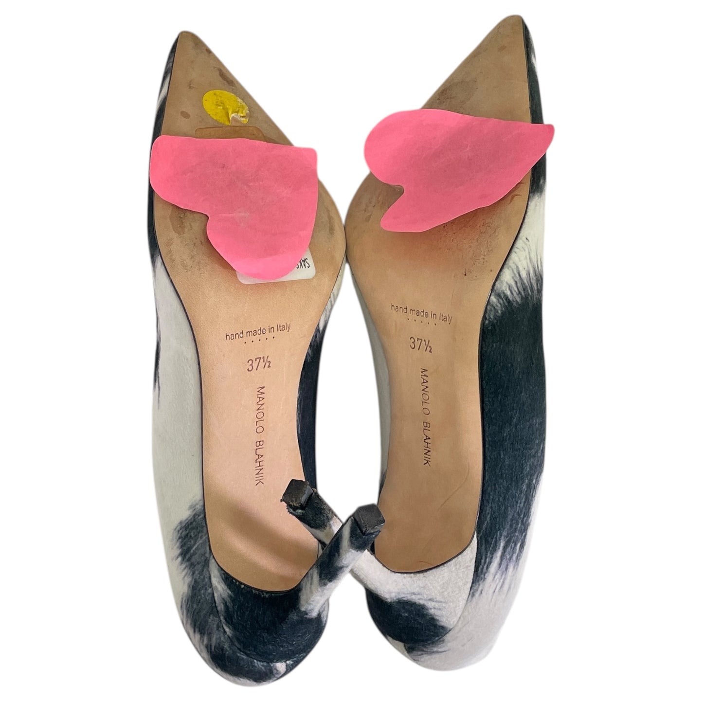 Shoes Luxury Designer By Manolo Blahnik In Black & White, Size:7.5