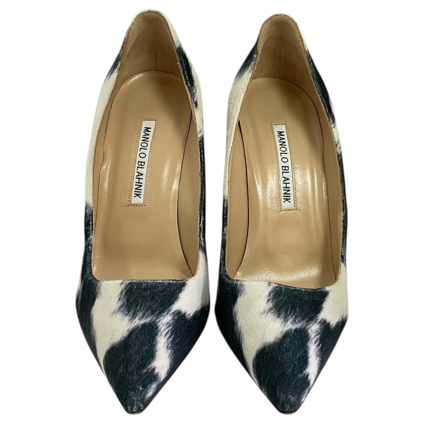 Shoes Luxury Designer By Manolo Blahnik In Black & White, Size:7.5