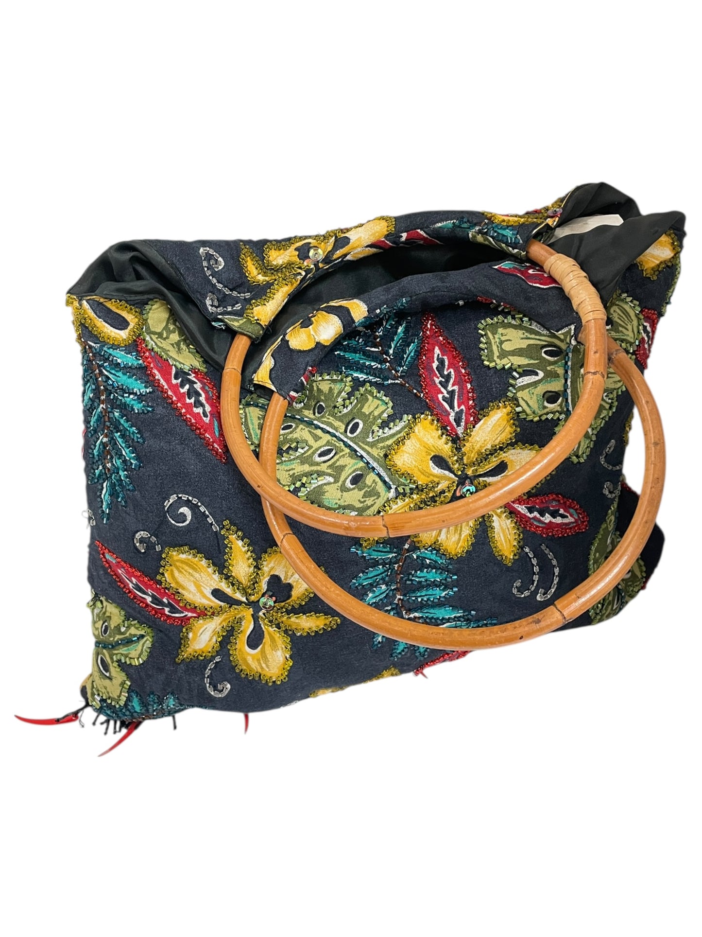 Handbag By Normadic Traders In Blue & Yellow, Size:Medium