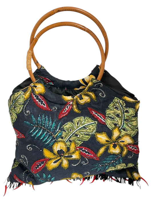 Handbag By Normadic Traders In Blue & Yellow, Size:Medium