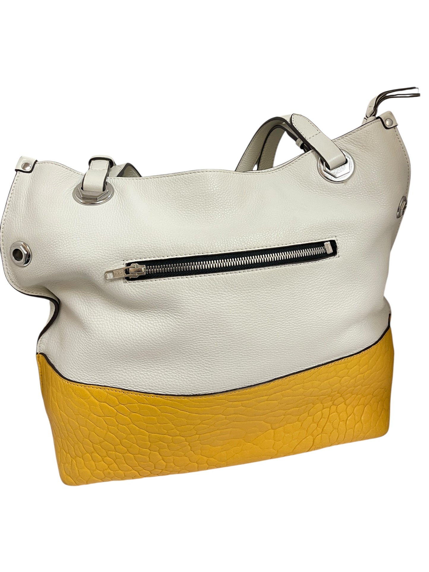 Handbag Leather By Oryany In White & Yellow, Size:Large