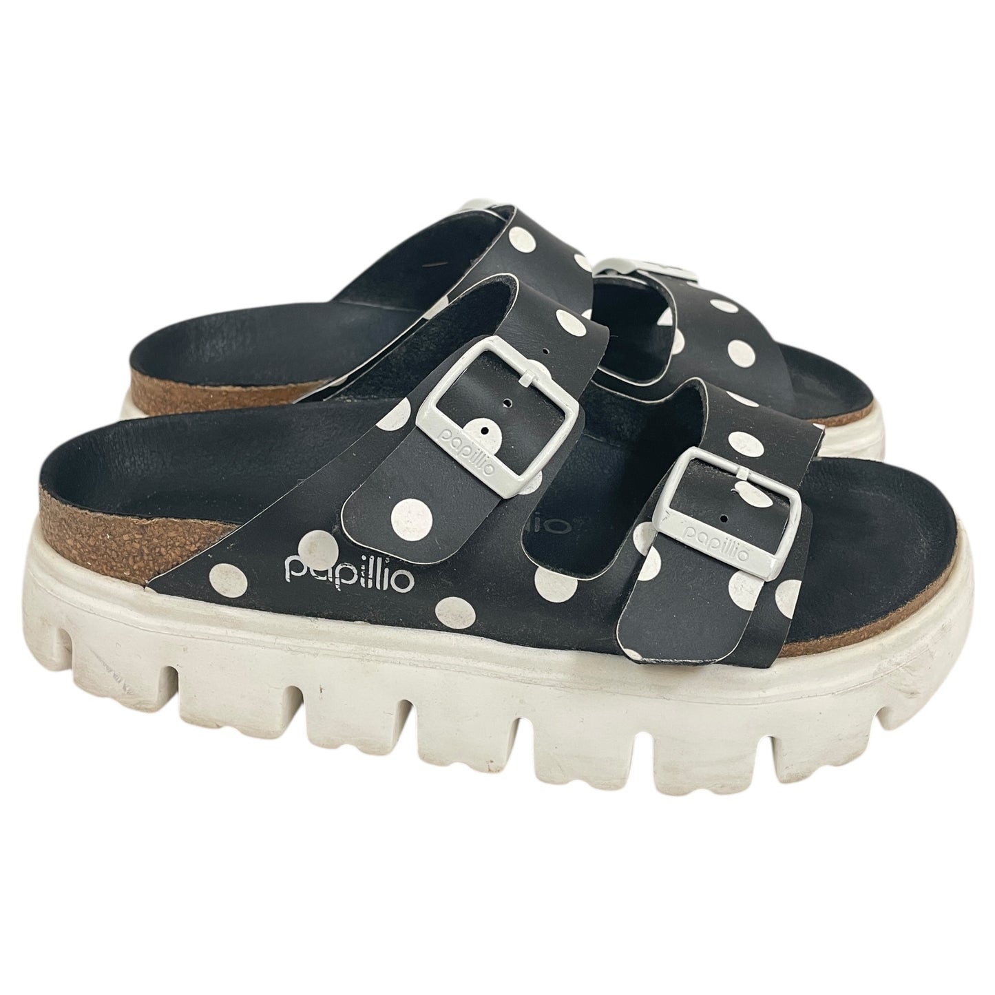 Sandals Heels Platform By Papillion In Black & White, Size:5