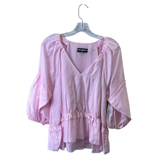 Top 3/4 Sleeve Designer By Karl Lagerfeld In Pink, Size:M