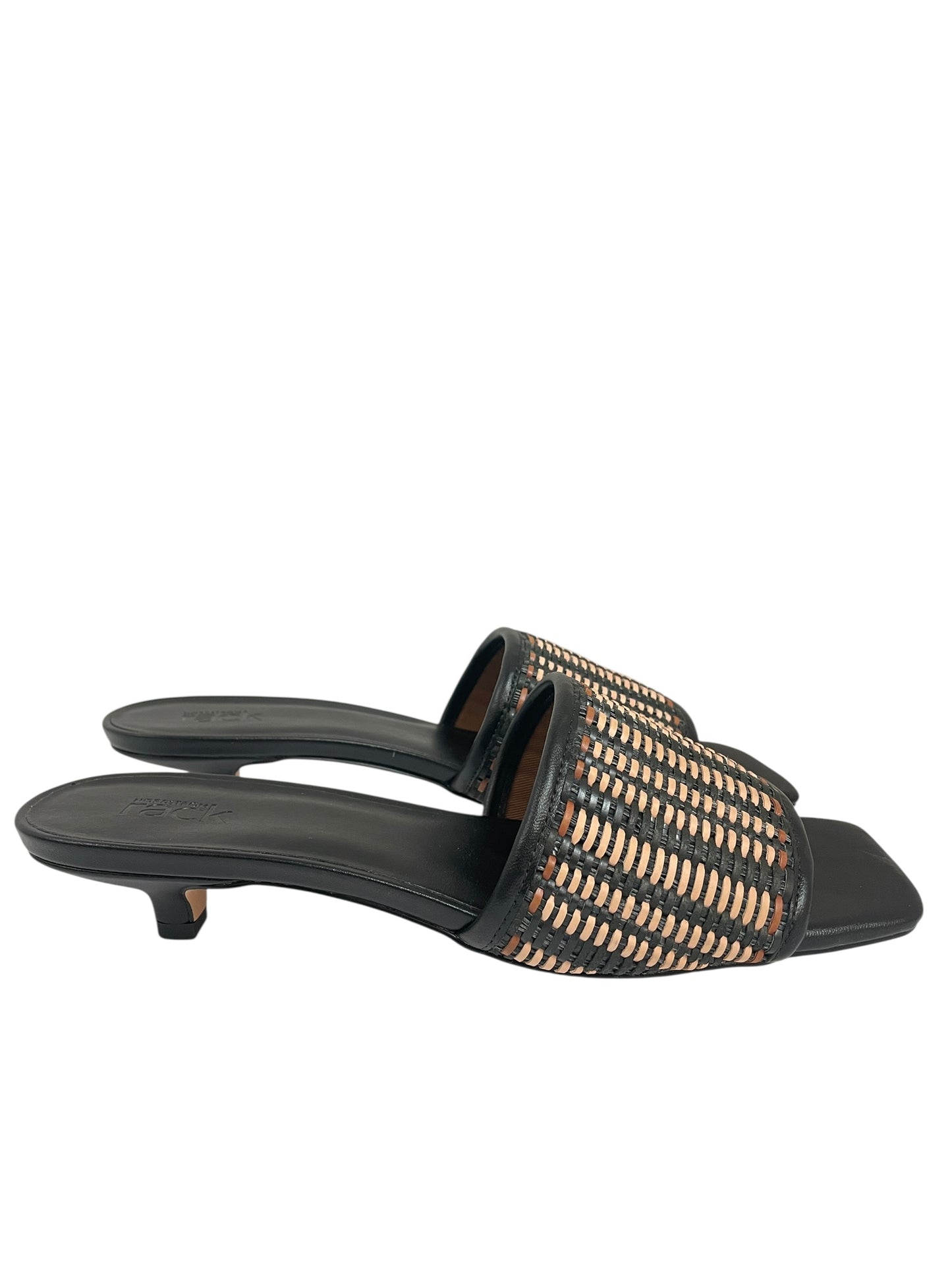 Sandals Heels Kitten By Clothes Mentor In Black & Tan, Size:9