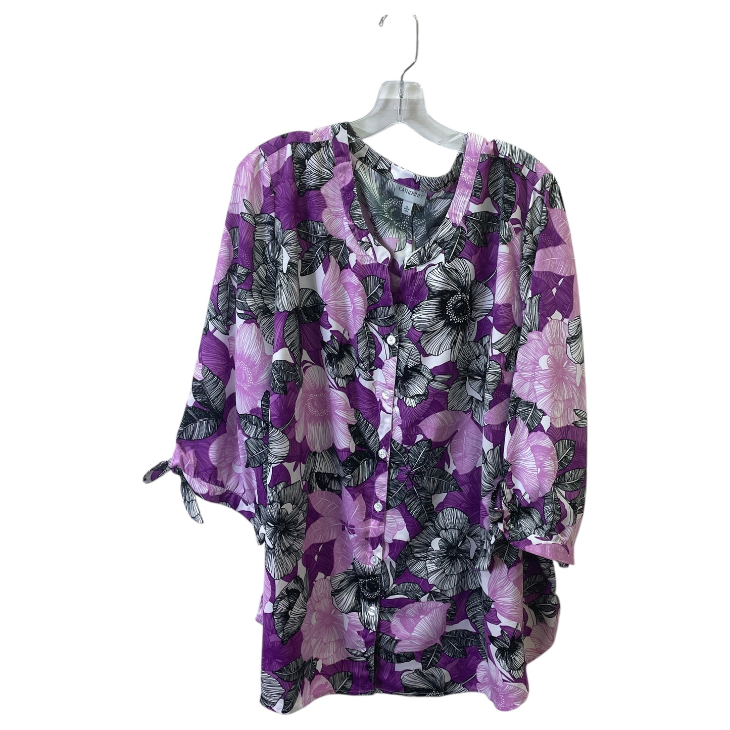 Top 3/4 Sleeve By Catherines In Black & Purple, Size:2X