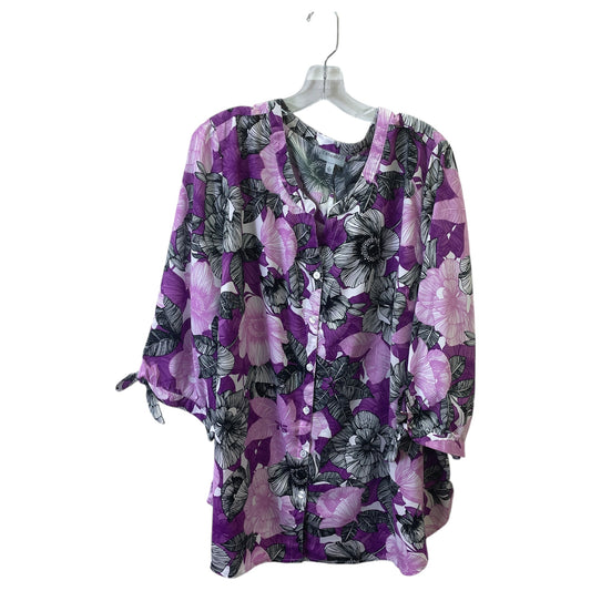 Top 3/4 Sleeve By Catherines In Black & Purple, Size:2X