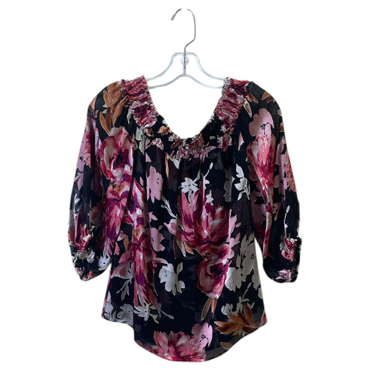 Top 3/4 Sleeve By White House Black Market In Black & Pink, Size:Xs