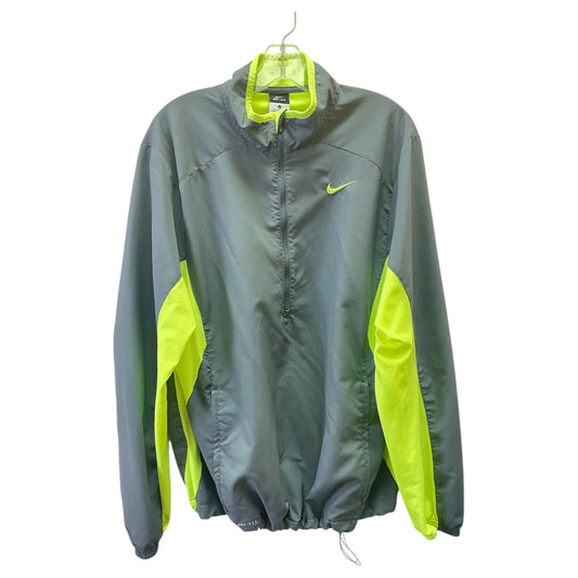 Athletic Jacket By Nike In Green & Grey, Size:L