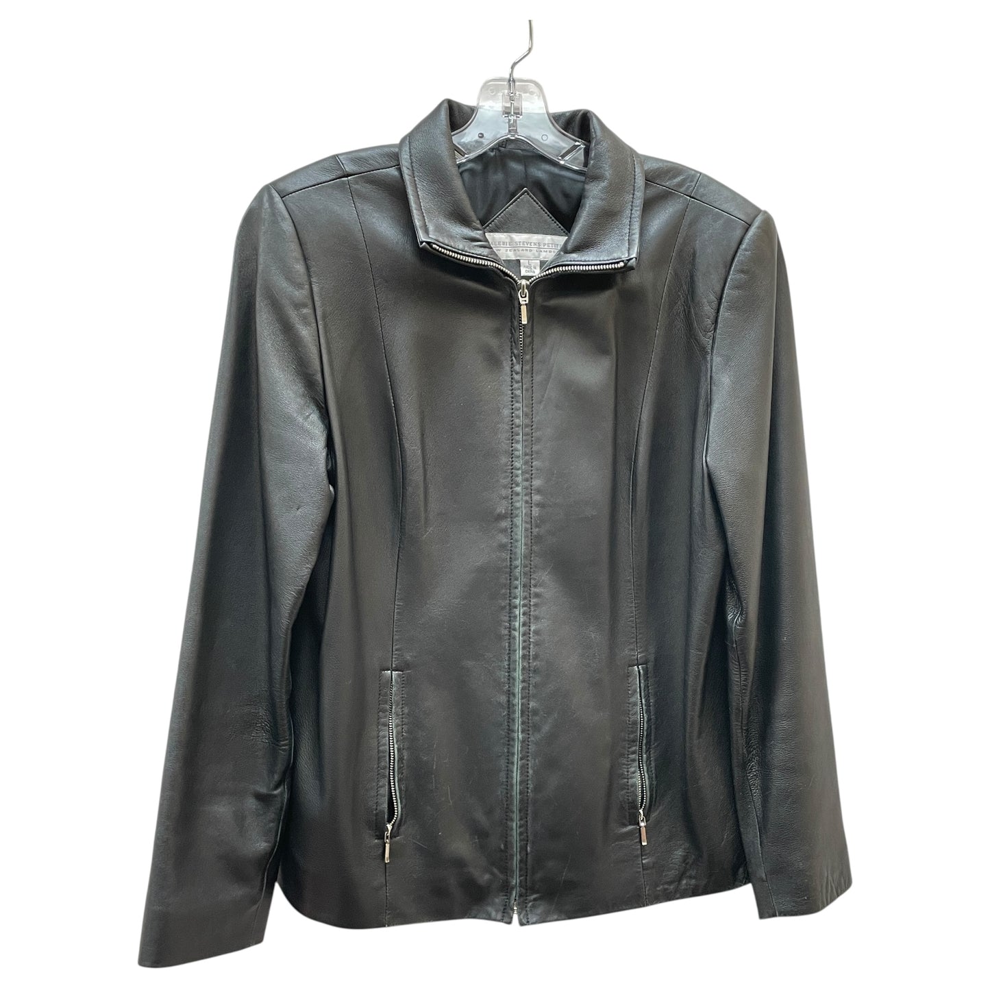 Jacket Leather By Valerie Stevens In Black, Size:L