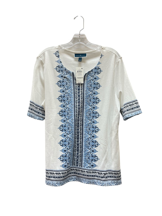 Top 3/4 Sleeve By Karen Scott In Blue & White, Size:Xl