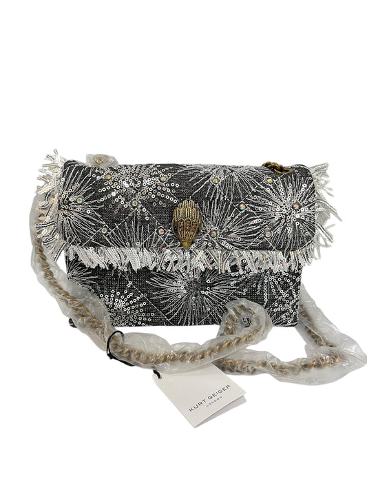 Crossbody Designer By Kurt Geiger In Grey & Silver, Size:Medium